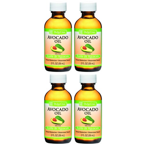 De La Cruz Avocado Oil - Expeller Pressed Pure 100% Avocado Oil for Hair and Body - Lightweight Body Oil for Dry Skin - 2 FL. OZ. (4 Bottles)