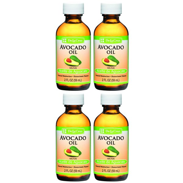 De La Cruz Avocado Oil - Expeller Pressed Pure 100% Avocado Oil for Hair and Body - Lightweight Body Oil for Dry Skin - 2 FL. OZ. (4 Bottles)