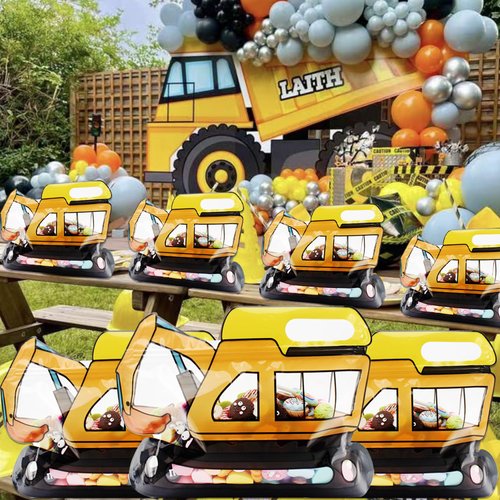 30 Pack Goodie Bags Cartoon Excavator Car Candy Treat Bags Small Plastic Ziplock Seal Bags Gift Candy Bags with Handle Resealable Packaging Food Storage Bags Party Favor Birthday Bags(Excavator)