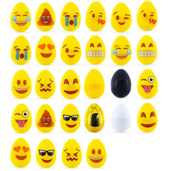 Set of 24 Facial Expressions Eggs + 1 Gold, 1 Black, 1 White & 1 Yellow Plastic Easter Eggs