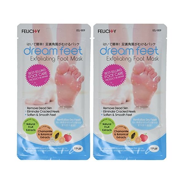 Daiwa Felicity Dream Feet Exfoliating Foot Peel Mask Callus and Dead Skin Remover with All Natural Fruit Extract (2 Pairs)