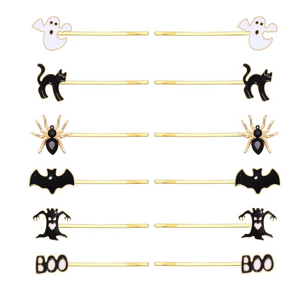 HZEYN 12 Pack Hallowen Hair Clips Spooky Ghost Spider Bat Devil Tree Bobby Pins Hair Accessories Costume Jewelry for Women Halloween Party Supplies (BOO Devil Tree)