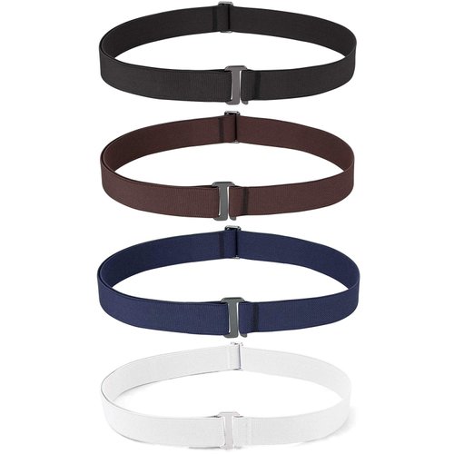 JASGOOD 4 Pack Invisible Women Stretch Belt No Show Elastic Web Strap Belt with Flat Buckle for Jeans Pants Dresses