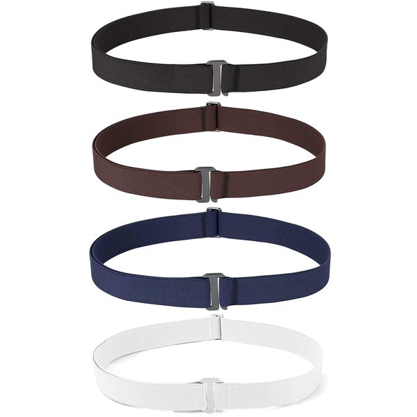 JASGOOD 4 Pack Invisible Women Stretch Belt No Show Elastic Web Strap Belt with Flat Buckle for Jeans Pants Dresses