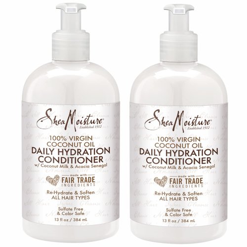 SheaMoisture Daily Hydrating Conditioner for All Hair Types 100% Virgin Coconut Oil, Sulfate Free, Pack of 2-13 Oz Ea