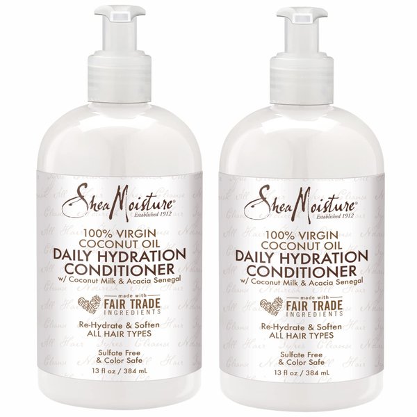 SheaMoisture Daily Hydrating Conditioner for All Hair Types 100% Virgin Coconut Oil, Sulfate Free, Pack of 2-13 Oz Ea
