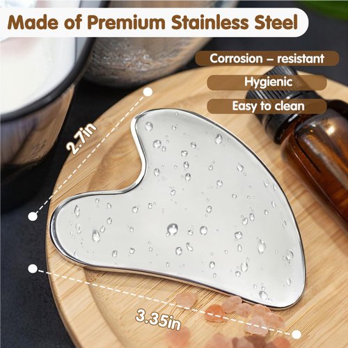 Flagest Stainless Steel Gua Sha Facial Tools - Face Massage Tools - Smooth Sturdy Metal Guasha Tool for Face Body Reduce Puffiness - Massage Scraper Heart Shape Item(Silver)