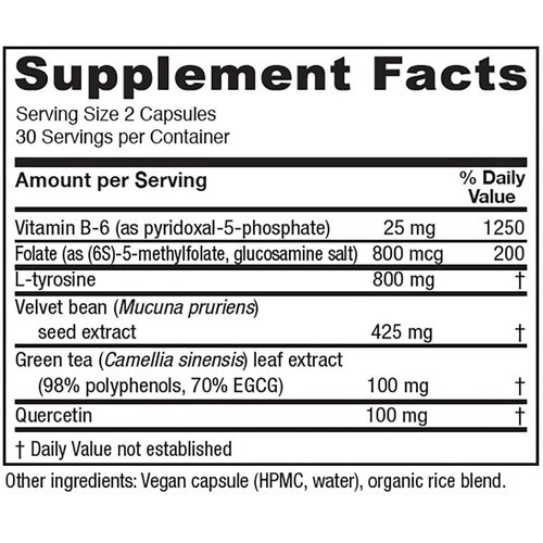 Vitanica Dopamine Assist, Dr Formulated Dopamine Supplement, L-Tyrosine, Mucuna Pruriens Neurotransmitter Mood Support, Vitamin B6, Folate, Green Tea Extract Quercetin Vegan, 60 Capsules