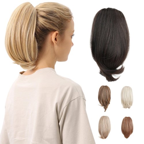 JUVABUN 10" Straight Claw Clip In Ponytail Hair Extensions - Dark Brown | Synthetic Ponytail Extension | Hair Extensions for Women & Men | Washable, Realistic And Synthetic |Dark Brown