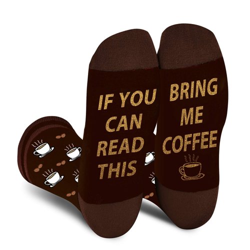 AGRIMONY Funny Socks for Men Dad Women - If You Can Read This Bring Me COFFEE Novelty Crew Socks - Mens Boys Teens Crazy Colorful Funky Cotton Socks-Valentines Day Gifts Christmas Stocking Stuffers