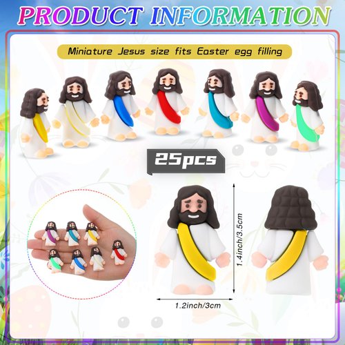 Bememo 25 Pcs Little Jesus Figures Original Design Mini Rubber Jesus Toys to Hide and Seek Religious Party Favors Sunday School Baptism Gifts(Multicolor)