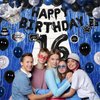16th Birthday Decorations for Boys, 73PCS Blue Black Happy 16th Birthday Balloons for Girls, 16 Years Old Bday Party Supplies with Tablecloth, Fringe Curtains, Hanging Swirls Decor for 16th Teenager