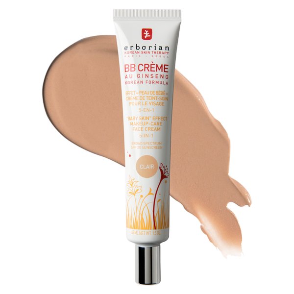 Erborian BB Cream with Ginseng, Fair (Clair) - Lightweight Buildable Coverage with SPF 20 & Ultra-Soft Matte Finish Minimizes Pores & Imperfections - Korean Face Skincare - 1.5 Oz