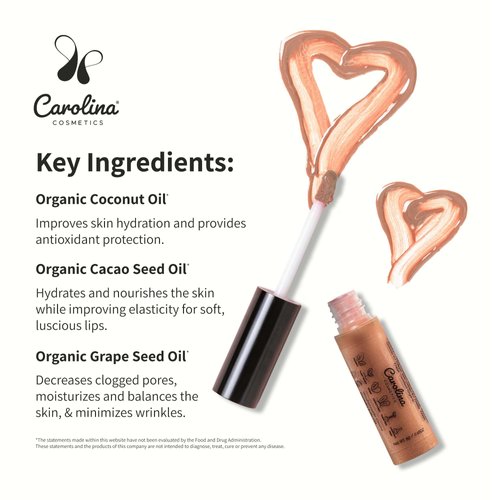 Carolina Cosmetics - Plant-Based Non-Sticky Lip Gloss (Nude with Attitude) - Hydrating & Nourishing - Sunflower Seed Oil, Cacao & Grape Seed Oil - Gluten-Free, Vegan, Non-GMO, Paraben-Free - 5g/0.18oz