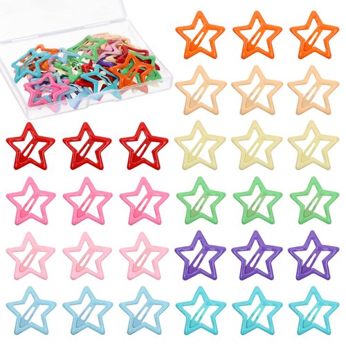 BENBO 30 Pieces Star Snap Hair Clips, Non Slip Star Metal Hair Snap Clips Colorful Stars Hair Barrettes Hairpins for Girls Women