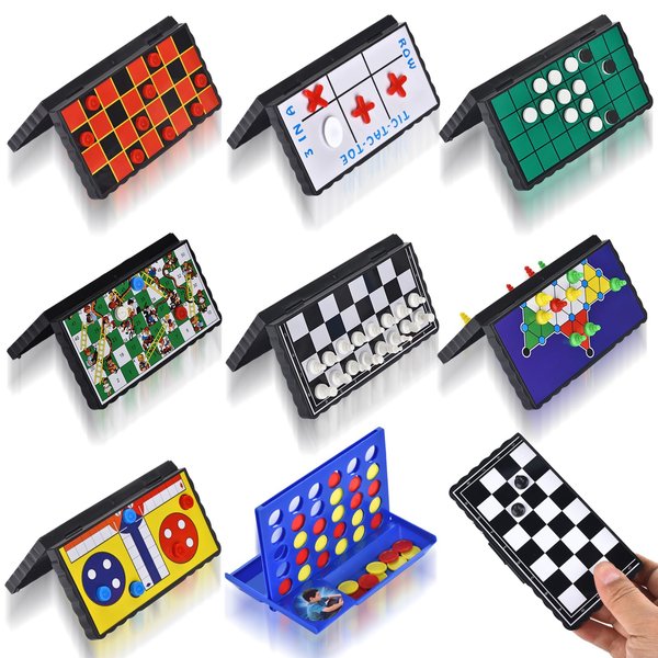 COLORGO 8-in-1 Mini Magnetic Chess Game Set with Portable Folding Magnet Board Pocket Games, Family Trips Camping Activities Party Games for Kids and Adults
