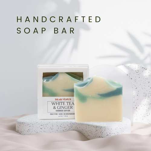Dear Venus Handcraft Cold-Process Soap Bar, White Tea & Ginger Scent (1 pack,) Handmade Body and Face Soap For Men And Women, Vegan, Cruelty Free, Made in USA, 4.2oz - Fresh Collection