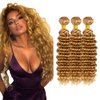 26 28 30 Inch 27 Bundles Human Hair Blonde Deep Wave Bundles Peruvian Virgin Human Hair 3 Bundles Honey Blonde Deep Wave Bundles Piano Color Hair Weave 27 Deep Wave Bundles