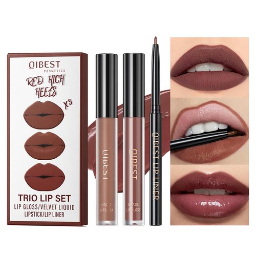 ZAMANIYA 3 In 1 Lip Gloss Set With Matte Lipstick ,Moisturizing Lip Gloss And 2mm Lip Liner Liquid Lipstick Long Lasting Makeup Lip Plumping Lipstick Lipgloss Soft And Smooth Like Cream(03 - Mad Blackberry)