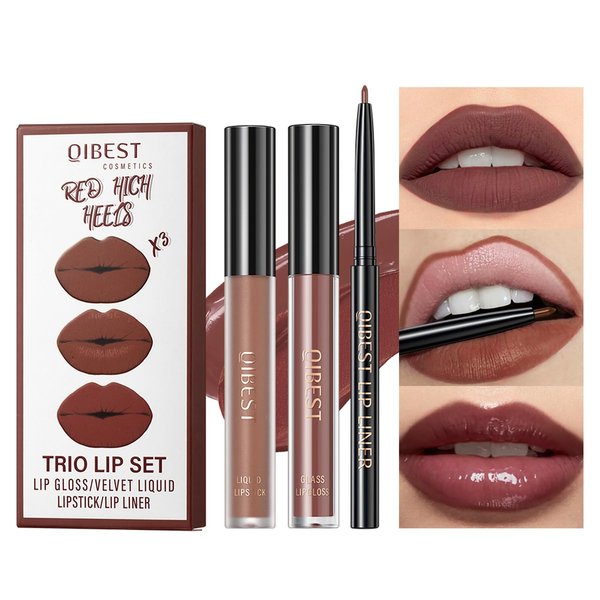ZAMANIYA 3 In 1 Lip Gloss Set With Matte Lipstick ,Moisturizing Lip Gloss And 2mm Lip Liner Liquid Lipstick Long Lasting Makeup Lip Plumping Lipstick Lipgloss Soft And Smooth Like Cream(03 - Mad Blackberry)