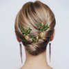 3 Pcs Gold Leaf Bride Hair Pins Green Crystal Rhinestone Hairpins Bridal Hair Pieces Wedding Hair Clips Party Hair Accessories for Women and Girls