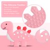 Baby Teething Toys for Babies 3-6 6-12 Months, Dinosaur Teether Pain Relief Toy with One Piece Design Pacifier Clip Holder Set, Freezer Safe Neutral Shower Gift for Boys and Girls (Pink)