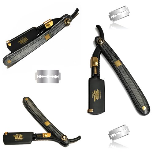 Fancy Straight Edge Razor For Barbers and Beauty Salons – Unisex All Hair Type Hair Shaving Razor Blade in Black and Gold - Compatible with Full Double Edge Blade – Safety Style Manual Razor
