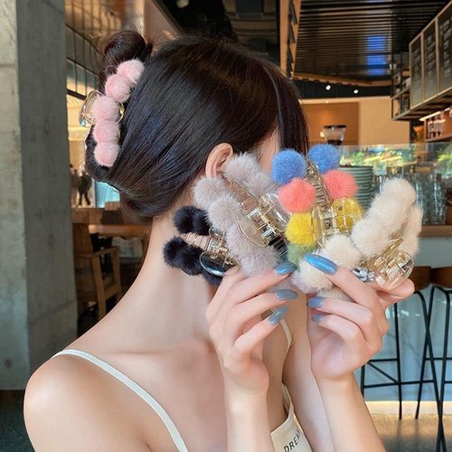 Colorful Plush Hair Claw Clips, Fluffy Banana Jaw Hair Clips - Thick Non-Slip Hair Barrettes and ...