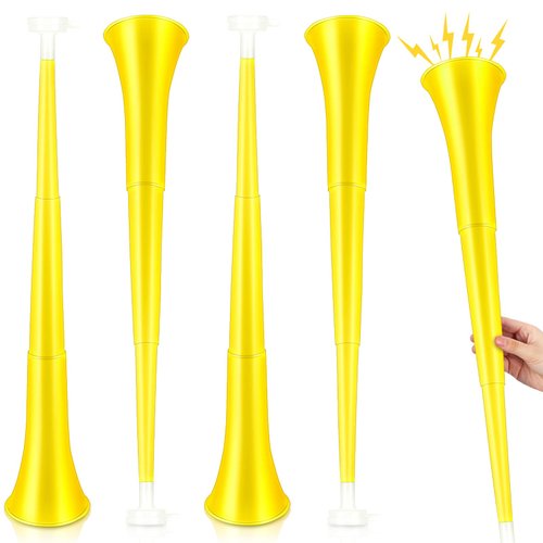 4 Pieces Collapsible Stadium Horn 24 Inch Vuvuzela Plastic Trumpet Horn Blow Horn Noisemakers for Sporting Events Graduation Games School Sports Party Supplies Favors Accessories (Yellow)