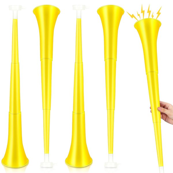 4 Pieces Collapsible Stadium Horn 24 Inch Vuvuzela Plastic Trumpet Horn Blow Horn Noisemakers for Sporting Events Graduation Games School Sports Party Supplies Favors Accessories (Yellow)