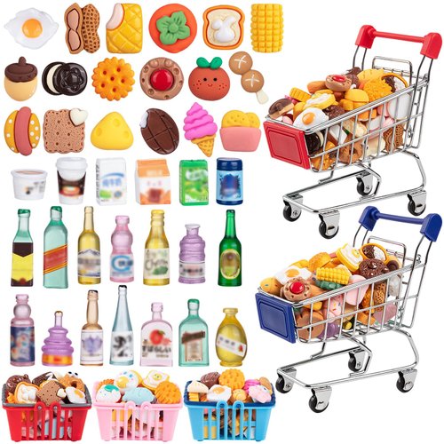 Mini Shopping Cart - Play Food Set for Kids, Mini Supermarket Storage Toy Decorative