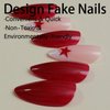 24Pcs Medium Almond Press on Nails Gel Glue on Nails for Manicure Art. Glossy White French Tips Acrylic False Nails With Dark Red Star Design. French Full Cover Fake Nails Stick on Nails for Women