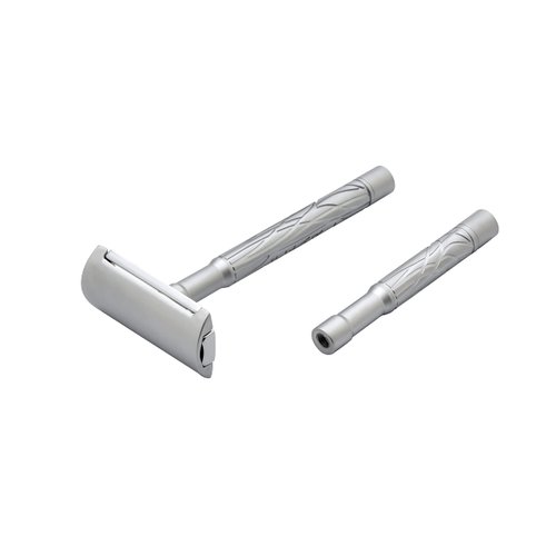 Pearl K2 Dual handle Double Edge Safety Razor made with Brass Metal Handle - New Premium Razor with two handle (long & short) and 10 Premium Stainless Steel Blades for smooth & Irritation-free shave
