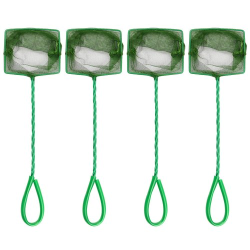 4 Pcs Aquarium Fish Net, 4 Inch Quick Catch Mesh Nylon Fishing Nets with Plastic Handle - Green