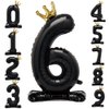 Eoopoon 42 Inch Crown Black Number Balloon, Number 0 Balloon with Base for Girls 0th Birthday Party Decoration, Anniversary Decor Theme Party Supplies (Black 6)