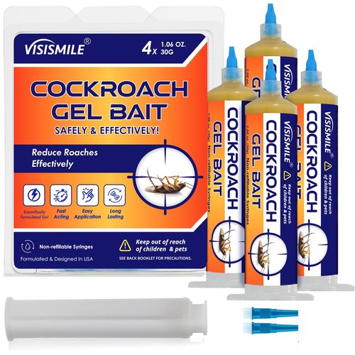 Roach Gel Bait Indoor and Outdoor: Cockroach Killer Repellents for German Cockroaches, Small Roaches – Cockroach Deterrent for Homes and Kitchens – Pet Safe Roach Control 4-Tubes
