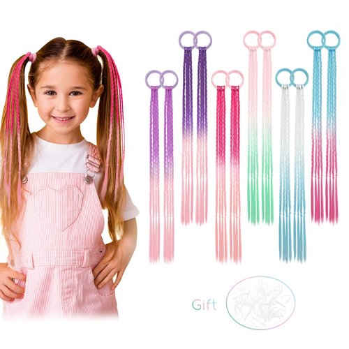 Dreamlover Colored Hair Extensions for Kids, Braided Ponytail Extension, Hair Accessories for Girls, Crazy Hair Day Accessories, 12 Pieces