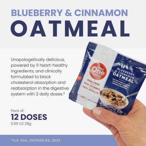 Step One Foods Blueberry Cinnamon Oatmeal, Heart Healthy Snack Plant Sterols, Omega 3's and Dietary Fiber Gluten Free Vegan Oatmeal (12 Pack)