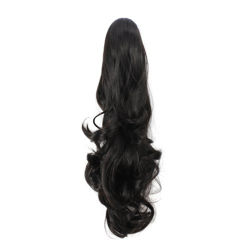 OneDor 20" Curly Synthetic Clip In Claw Drawstring Ponytail Hair Extension Synthetic Hairpiece 190g with a jaw/claw clip (1#-Black)