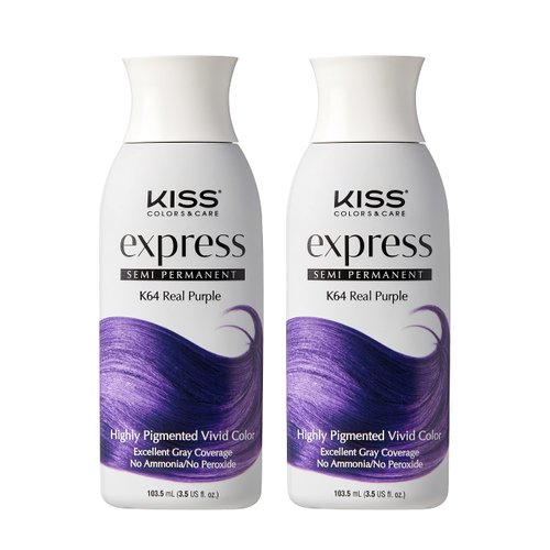 Kiss Express Semi-Permanent Hair Color 100mL (3.5 US fl.oz) (2 PACK, Real Purple)