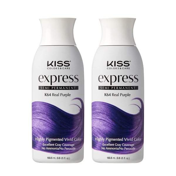 Kiss Express Semi-Permanent Hair Color 100mL (3.5 US fl.oz) (2 PACK, Real Purple)