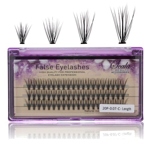 Bodermincer 8mm/10mm/12mm/14mm/16mm to Choose Thickness 0.07mm C Curl Individual Flare False Eyelashes 20 Hairs/Cluster Fake Lashes False Eyelashes Extension (20mm)