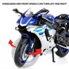MSZ 1/12 Compatible for Yamaha YZF-R1 Motorcycle,Collector Motorcycle Replica with Display Stand and Helmet Keychain,Toy Motorcycles for 3-9 Year Old Boys Blue