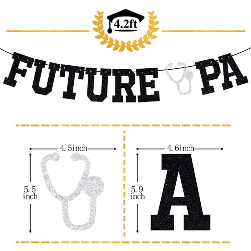 Future PA Banner - Congrats Physician Assistant Bunting Sign, Medical School/Nursing School Graduation Party Decorations Supplies, Black Glitter