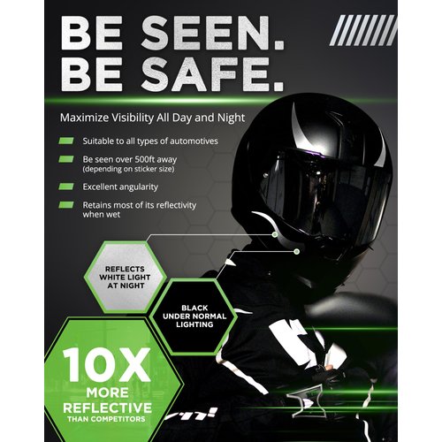 Black Reflective Tape Motorcycle Helmet Stickers 5x30. Made With 3M Reflective Tape. Vinyl Reflective Stickers for Trailers, Cars, Bikes, Rims. Waterproof Reflective Vinyl Roll by Bright Knight Decals
