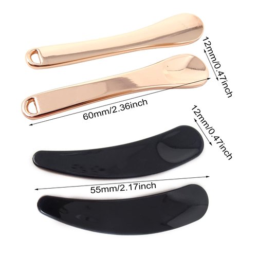 Honbay 6PCS Mini Zinc Alloy Makeup Spatula Cosmetic Facial Cream Spoon Beauty Scoop with 30PCS Plastic Disposable Curved Cosmetic Spatula for Mixing Makeup
