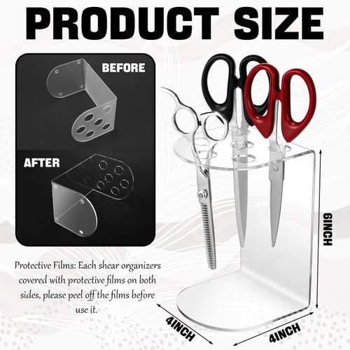 Colingmill 2 Pcs 6 Hole Acrylic Salon Shear Holder Clear Acrylic Scissors Holder Rack Shear Organizer Hairdresser Combs Clips Storage Container for Barber Shop Hair Stylist Groomers Office Home