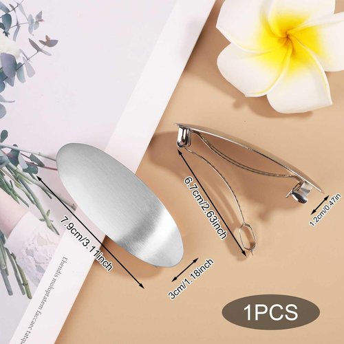 Oval Hair Barrette, 3.11x1.18in Metal French Barrette Vintage Hair Clips Non-Slip Simple Wedding Prom Formal Hair Accessories for For Women Lady(silver)