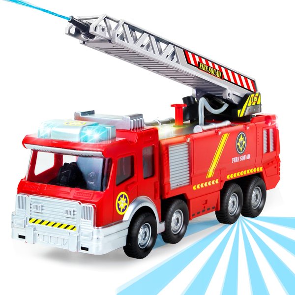 YongnKids Fire Truck for Toddler,Toy Fire Truck Rescue with Shooting Water & Led Lights & Sirens Sounds with Extending Ladder and Water Pump,Great Birthday Trucks Car Toys for Boys Girls