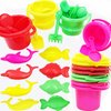 The Dreidel Company Mini Beach Day Playsets (Pack of 12) 3.25" Sand Bucket Play Set Box Includes, Pail, Shovel, Rake, Sifter Scoop, Dolphin Fish Sand Trays Toy for Boys and Girls Birthday Party Favor